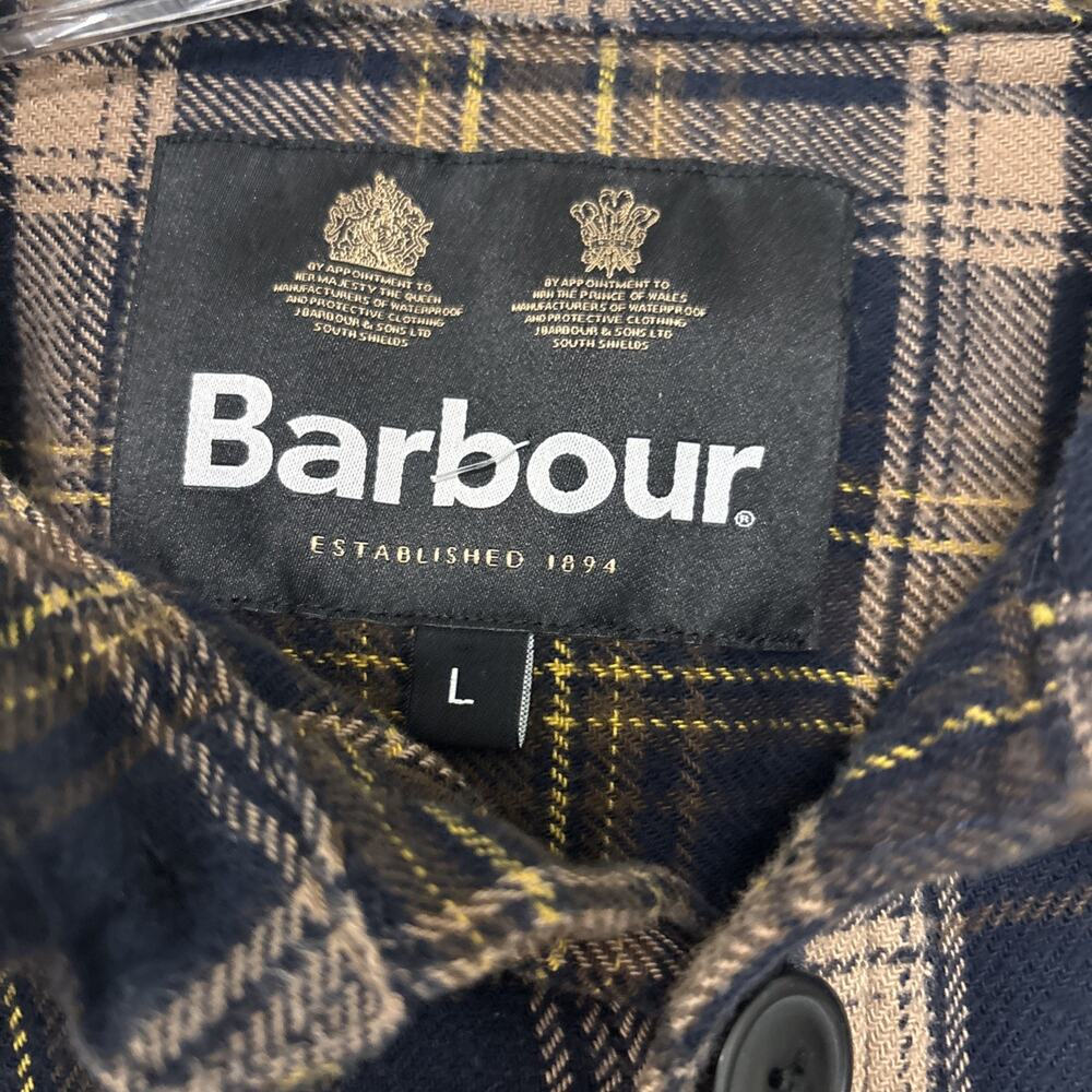 Barbour 100% Cotton Plaid Fleece Button Down Shirt/Jacket Size Large - Picture 2 of 9